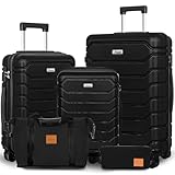Romswi 5PCS Luggage Sets,Lightweight PC+ABS Hardshell Luggage with Spinner Wheels TSA Lock, Durable Suitcase Sets with Duffel Bag Travel Bag Black (20/24/28inch)