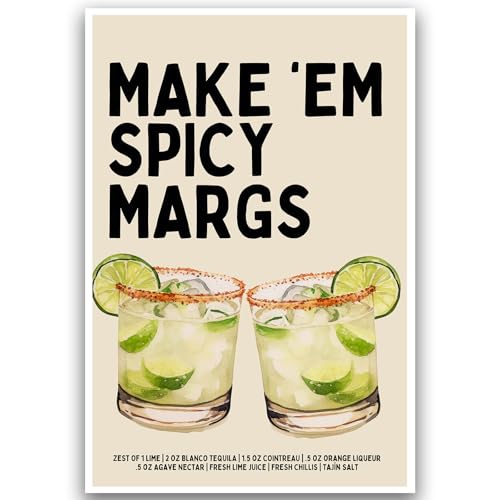 Kitchen Wall Art Cocktail Print Trendy Bar Wall Art Minimalist Cocktail Picture “BLAME IT ON THE MARGS” Spicy Margarita Cocktail Print for Dining Pub Aesthetic Vintage Style Decor 16x24 Inch UnFramed
