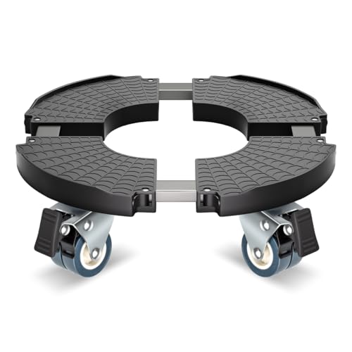 PCVANLEY 1 Pcs Black Plant Caddy With 8 Lockable Wheels,Adjustable 38-58CM Stand,Fit For Transporting Large Planter, Garden Flower Pot Plant