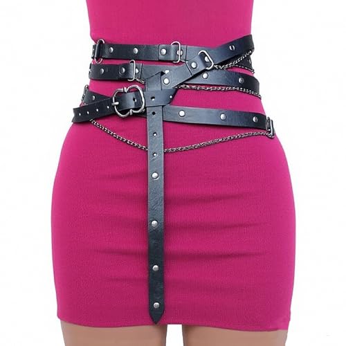 Medieval DIY Faux Leather Belt, Metal Chain Adjustable Renaissance Vintage Long Thin Belt for Dresses Cosplay Costume