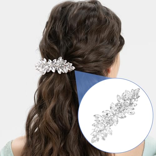 Pinza para cabello con cristales de pedrería plateada miniatura 5