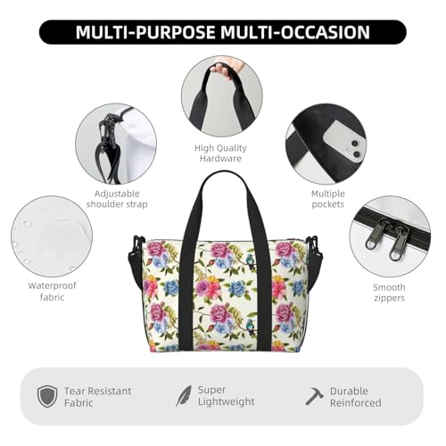 Laptop Tote Bag for Women Work - Carnation Hummingbird Pattern Gym Bag for Women Men, Personal Item Crossbody Travel Bags Carry On, Overnight Weekender Bags for Women Travel3