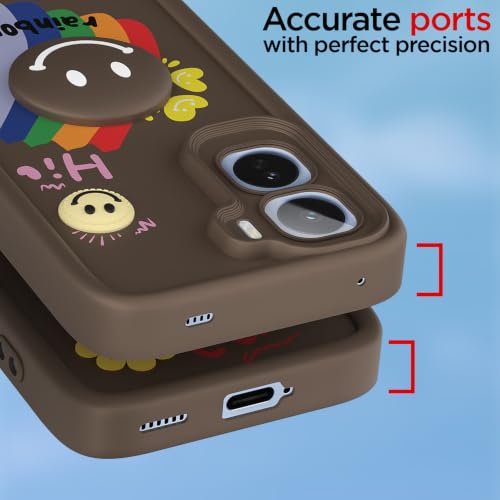Image of Pikkme Back Cover for Vivo T5 Pro 5G | Soft Silicone| Cute Rainbow Smile & 3D Cartoon Flower Design | Shockproof Raised Camera Protection Bumper Case (Brown)