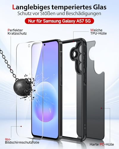 LeYi für Samsung A57 Hülle Transluzent Dünn Case mit 2*Panzerglas-Schwarz – Ansicht 5