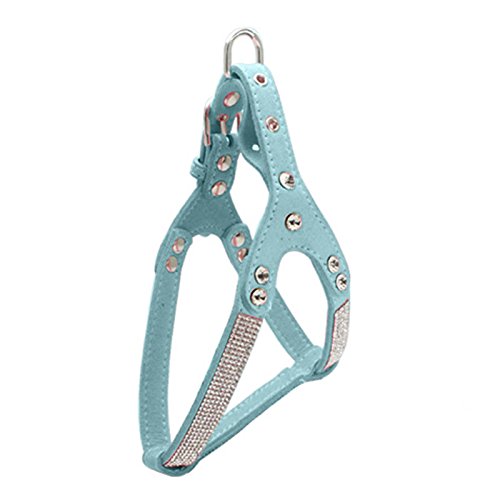 Newtensina Fashion Dog Harness with Diamante Bling Cute Dog Harness Puppies Harness for Dogs - Blue - L