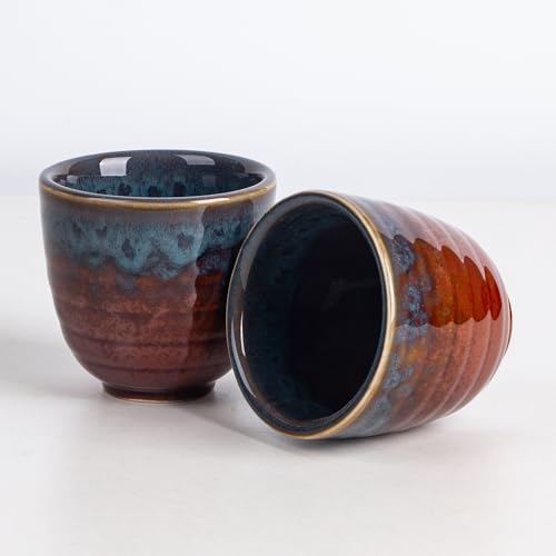 Image of Ceramic Japanese Tea Cups, 5 oz Tea Cup, Asian Teacup, Teacups, Set of 2 (Peacock Tail, 2 pcs)