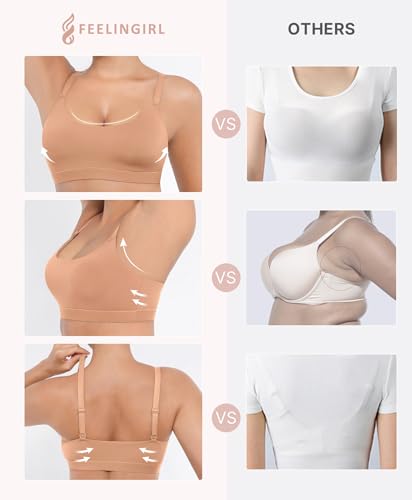 FeelinGirl Bralettes for Women Seamless Wireless Bras, No Wire Unlined Comfort Buttery Soft Bras for Sleep Everyday, Dark Skin, XL