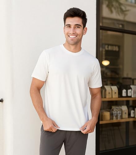 DAVID ARCHY Men's T-Shirt Heavyweight Tees Cotton Sorona Casual Plain Shirts Side Slit/Curved Hem Tees for Men 2-Pack4