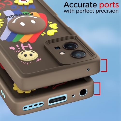 Image of Pikkme Back Cover for Vivo T1 5G / Vivo Y75 5G / iQOO Z6 5G | Soft Silicone| Cute Rainbow Smile & 3D Cartoon Flower Design | Shockproof Raised Camera Protection Bumper Case (Brown)