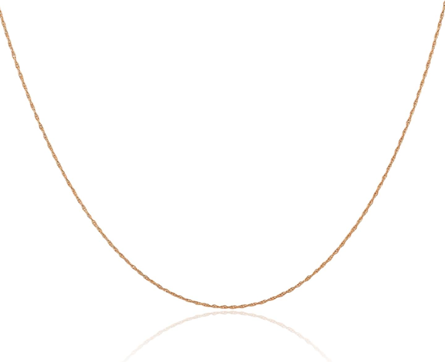 IceCarats 14K Solid Rose Gold 0.5mm Dainty Rope Cable Chain Necklace Polished