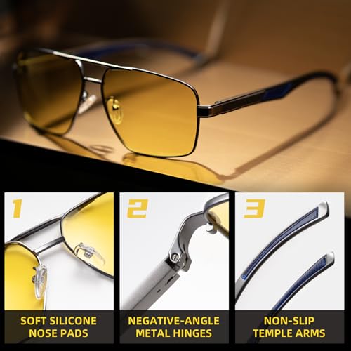 Aviator Night Vision Glasses for Men Driving Cool Metal Frame Ultra Light3