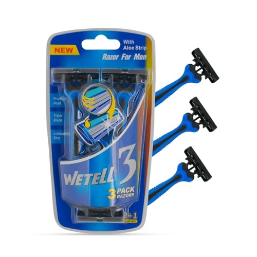 Image of WETELL Men's Disposable Razors with Triple Blade & Aloe Strip - 3 Pack | Pivoting Head for Smooth & Comfortable Shaving | Lubricating Strip for Skin Protection | Premium Manual Shavers for Men (WT201887)