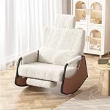 YODOLLA Fauteuil à Bascule, Rocking Chair avec Repose Pieds Extensible, Dossier & Appui Tête Réglables, Poche Latérale(Cuir, Blanc)