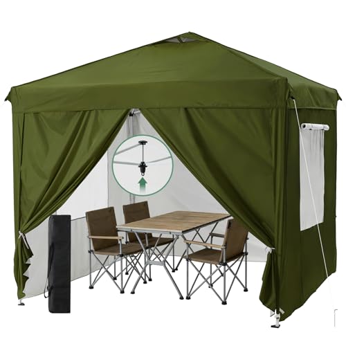 FLOUREE タープテント 2.5m×2.5m ワンタッチタープ 折りたたみ サイドシート4面 着脱式 メッシュ窓 通気トップ UVカット 防水 高さ3段調節 アウトドア 車用 キャンプ 庭