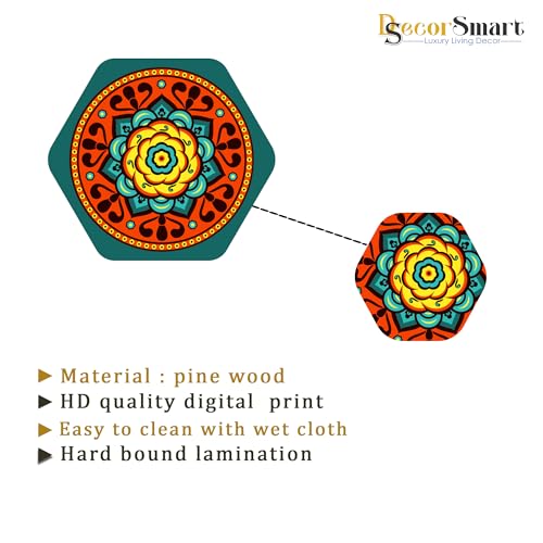 Image of Decor Smart Tribal Wooden Wall Art | Living Room Decoration | Cultural Folk Accent | Home Decor Decorative Artwork | Traditional Warli Mandala Wall Hanging | Ethnic Village Inspired Sticker (WPS 217)