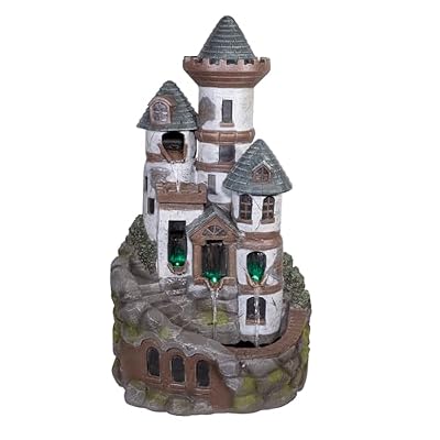 Alpine Corporation USA1368 Outdoor Floor Tiered Fairy Castle Water Fountain with Color Changing LED Lights, 35", Brown