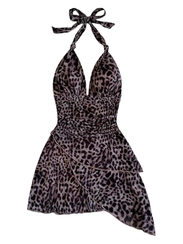 Image of SOLY HUX Women's Y2K Summer Tie Dye Floral Print Halter Sexy Mini Dress Retro Backless Bodycon Birthday Dresses