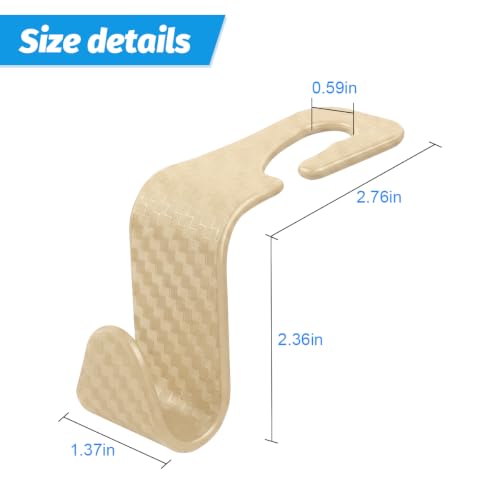 Image of 4PCS Car Seat Headrest Hooks, Auto Back Seat Hanger Holder, Durable Stylish Vehicle Organizer Universal Car Interior Accessories, Storage Hooks for Purses, Bags, Clothes (Carbon Fiber /Beige)