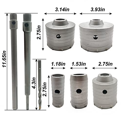 Hole Saw Set， Hole Saw Kit Include Five Diamond Hole Saw(1.18、1.57、2.55、3.14、3.93In) Two 4.3" Carbide Drill Bits, Two Sds Shanks,Carbide Hole Saw Kit For Brick, Concrete, Cement Stone #TOP1