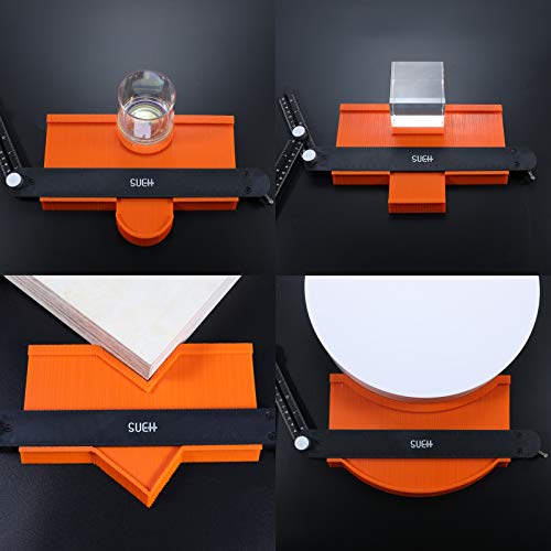 Sueh Design Contour Gauge (10 Inch) With Angle Ruler Set, Irregular Shape Duplicator Gauge Tool With Adjustable Lock, Angle Measuring Ruler For Woodworking Tracing #TOP5