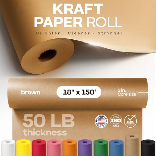 IDL Packaging Reißfestes Kraftpapier, 45,7 x 45,7 m, extra langlebig, 22,7 kg dick, braune Rolle, 100% recycelbares Naturkraft-Geschenkpapier (1 Rolle)