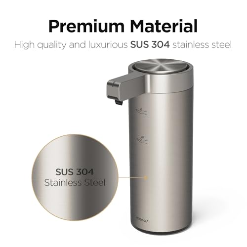 Image of mooas Automatic Liquid Soap Dispenser Stainless Steel Touchless Hand Soap Dispenser with 3 Adjustable Levels Waterproof IPX5 Motion Sensor Dish Soap Dispenser for Kitchen Bathroom AA Battery powered