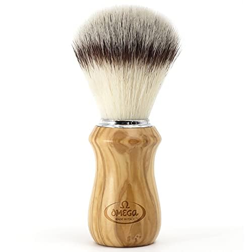 Omega =Brocha de Afeitar Pelo Sintético Hi Brush Madera de Olivo, Único, Estándar
