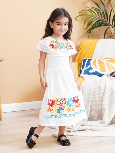 Image of Mexican Dress for Girls Traditional Vestidos Mexicanos Cinco de Mayo Embroidered Dresser Toddler Kids