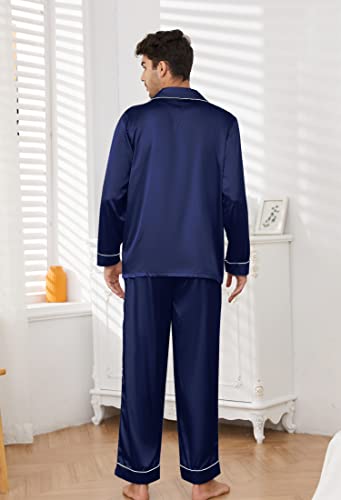 Image of U2SKIIN Mens Silk Pajamas Set, Long Sleeve Satin Pajamas for Men Sleepwear Button Down Pjs Set Two-piece