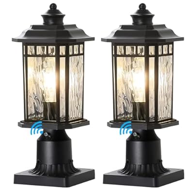 DASTOR 2 Pack Outdoor Post Lights, Dusk to Dawn Outdoor Lamp Post Light Fixture with Pier Mount Base, Waterproof Aluminum Post Lantern for Garden Patio Pathway