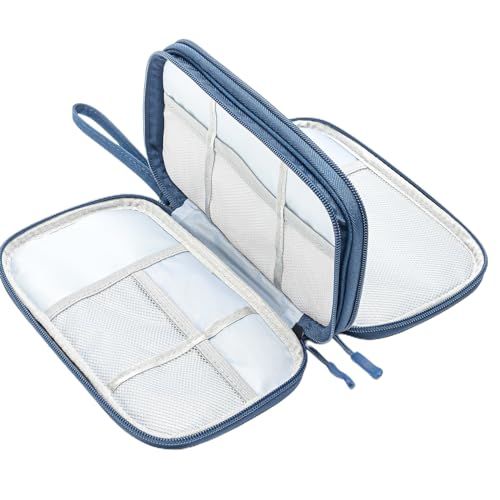 ProCase Porta Cavi da Viaggio a 3 Strati Viaggio Accessori Utili, Borse Organizer per Cavi Tech Pouch Custodia Portatile per Cavi, Caricabatterie, Power Bank, Adattatori - Marina Blu/S