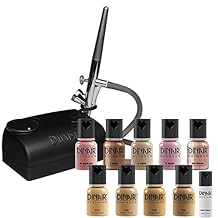 Dinair Airbrush Pro Makeup Kit | Make-up Set | Multi-Purpose for Foundation, Blush, Shimmer, Concealer, Eyeliner | Plus Shadow/Brow Stencils ... 10 Piece Kit, Medium