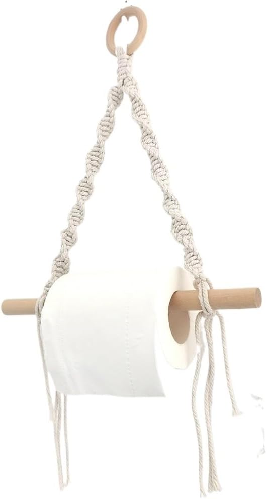 Hemp Rope Bathroom Tissue Holder Wall Hanging Rack Solid Wood Combination Home Decor