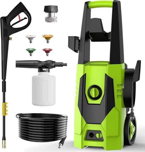 AgiiMan Electric Pressure Washer - 5000PSI Max 3.6GPM Power Washer with 35FT Power Cord, 20FT Hose, Soap Tank, High Pressure Washer Electric Powerd Car Cleaning for Garden, Patios, Yard, Green