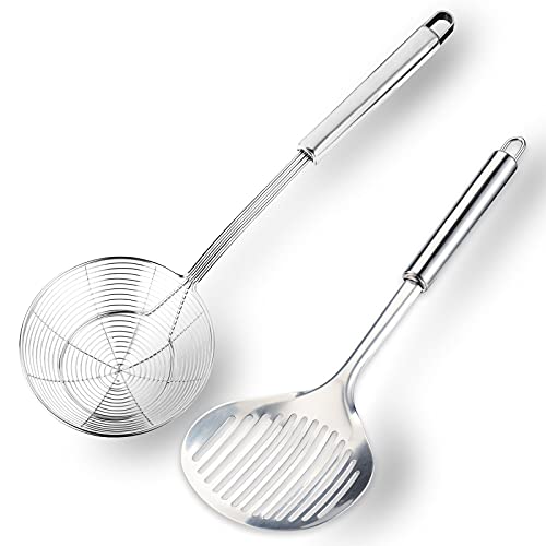 Comparison: Best Metal Strainer For Deep Frying 6 Multi Kitchen Utensil Stainless Steel Cooking Skimmer Slotted Fish Turner Spatula Spoon Colander Drain Water Filter Spoon Ladle Spider Strainer Skimmer Ladle for Cooking &Frying (2pcs)