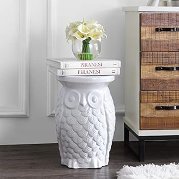 Alternative view of Groovy Owl 17.5" Ceramic Garden Stool White Traditional Transitional Glossy
