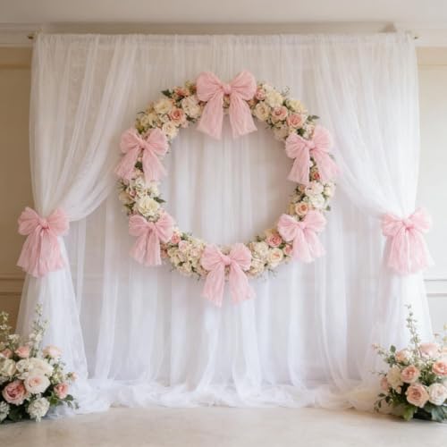 Image of MLMC Pink Bow Garland Banner Handmade Cheesecloth Bow Wreath Party Hanging Decorations for Baby Shower Birthday Wedding Bridal Shower Gender Reveal Party Decor
