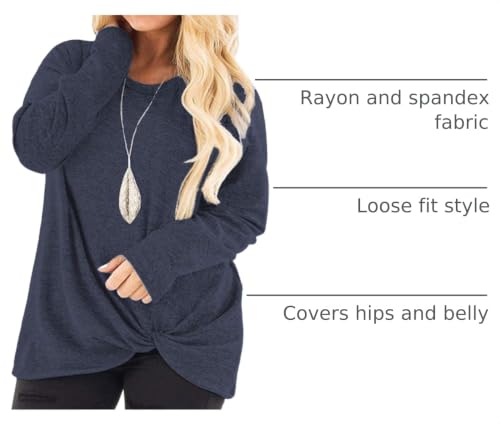 Image of DOLNINE Womens Plus Size Knotted Tops Long Sleeve Tee Shirts Loose Casual Blouse