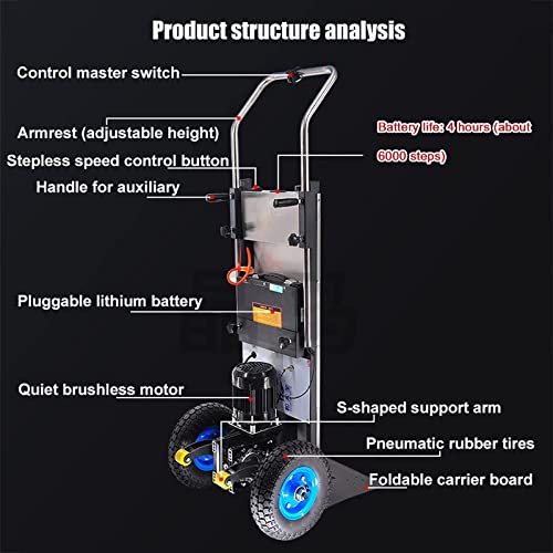 Carrinho EléTrico Para Subir Escadas,1200W Motor Sem Escovas Sem ManutençãO,Bateria RemovíVel+Capaci