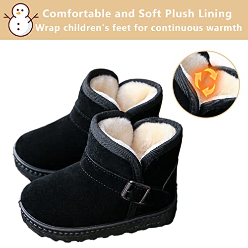Mnplciea Boys Girls Snow Boots Toddler Little Kids Warm Cozy Fur Lined Winter Boots Non-Slip Outdoor Ankle Boots2