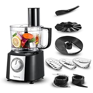 TopStrong Keukenmachine, 800 W keukenmachine hakmolen, 2L Food Processor, multi-shredder, compacte keukenmachine incl. 3 snijschijven, hakmolen, kneedmachine roerbezem, garde