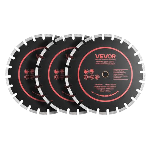 VEVOR Disco de Corte de Diamante 359 mm, Juego de 3 Piezas, Disco para Rozadora de Pared con Segmentos 2 mm, Eje 25,4 mm, Núcleo de acero 65Mn para Ladrillo Mampostería Hormigón Tuberías y Cableado