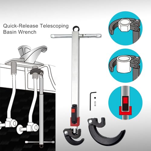 Clé de lavabo plombier 250mm avec tête rotative à 180° pour écrou réglable