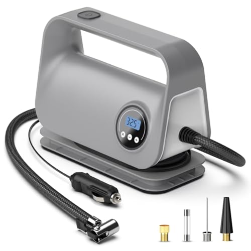 YIJU Tire Inflator Portable Air Compressor, DC 12V Portable Tire Inflator for Car, Air Tire Pump with Digital Tire Pressure Gauge and LED Light, Portable Air Compressor for Car Tires, Motorcycle, Bike