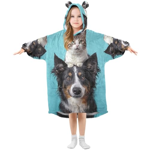 Orange Cat Blue Kids Wearable Blankets Teen Girls Sweater Animal 3D Print Toddler Boys Oversized Sweatshirt Hoodie