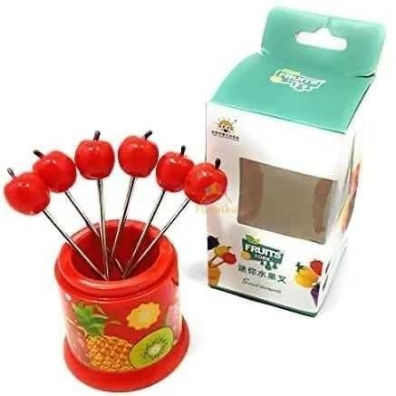 Bekner Mini Fruit Fork for Kids Fruit Spoon Fork Set Fruit Shape with 6 Cute Multi Fruit Fork & Stand Beautiful Design for Kitchen and Commercial (Multi Color)