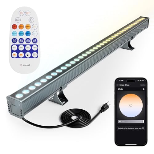 Yasotek Smart Wall Washer Lights Adjustable Color Temperature 2700K-6500K,72W 9600lm 1%-100% Brightness Dimmable LED Bar Light APP & Remote Control for Outdoor, Compatible with Alexa/Google Assistant