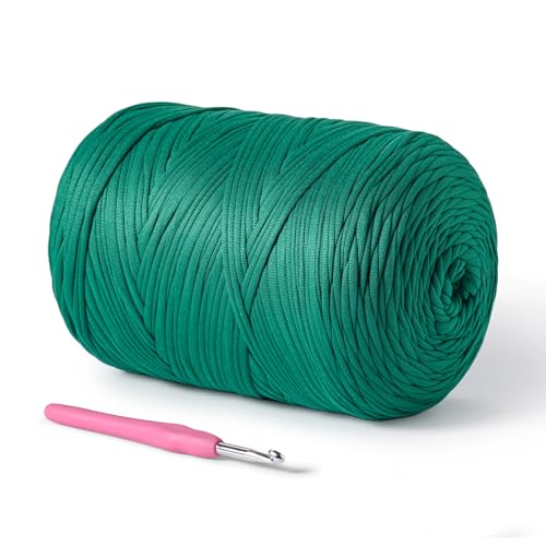 Image of 800g T-Shirt Crochet Yarn for Crocheting Crafts /Bags /Basket /Coaster,Hand Knitting Tshirt Yarn for Crochet,228yds T Shirt Yarns with High Elastic Thick Yarns Polyester Fabric(Peacock Green)