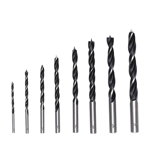 Foyscr Lot de 8 forets à bois 3 mm/4 mm/5 mm/6 mm/7 mm/8 mm/9 mm/10 mm, 8 embouts de forage à bois, kit de bord de coupe, acier au carbone professionnel, propre et efficace