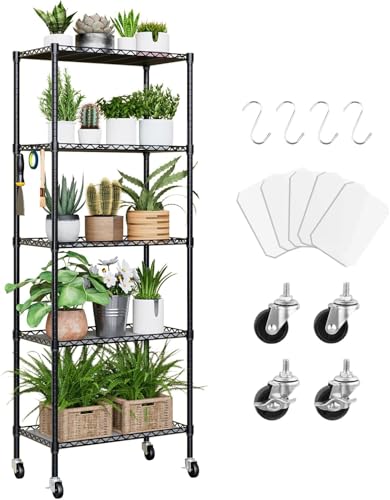 Forthcan 5 Tier Shelving Unit Adjustable Storage Shelf Metal Storage Rack Wire Shelves 16.5" L x 11.8" W x 59" H for Pantry Closet Kitchen Laundry (Black)
